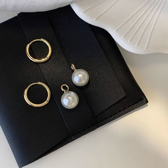 Faux Sterling Pearl Silver Hoop Drop 925 Earring