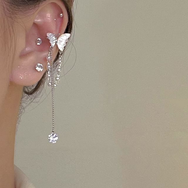 Butterfly Pearl Ear Faux Cuff