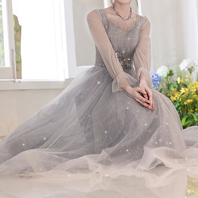 Glitter Mesh A-Line Evening Gown (Various Designs)