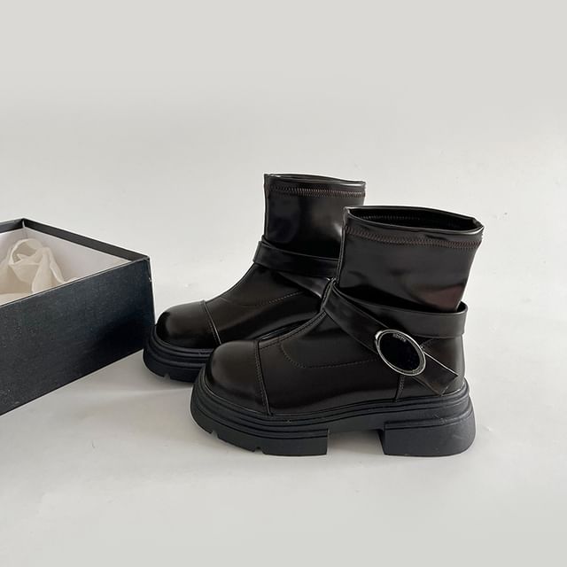 Buckled Short Panel Boots Platform