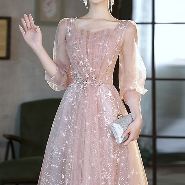 Glitter Mesh A-Line Evening Gown (Various Designs)