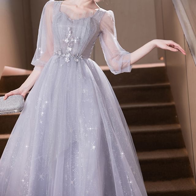 Glitter Mesh A-Line Evening Gown (Various Designs)