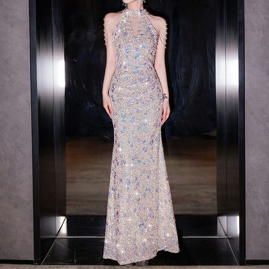 Sleeveless Sequin Mermaid Evening Gown
