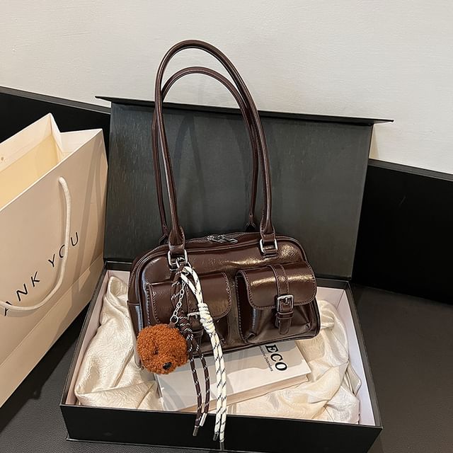 Faux Leather Tote Charm Set Multi-Pocket Bag /