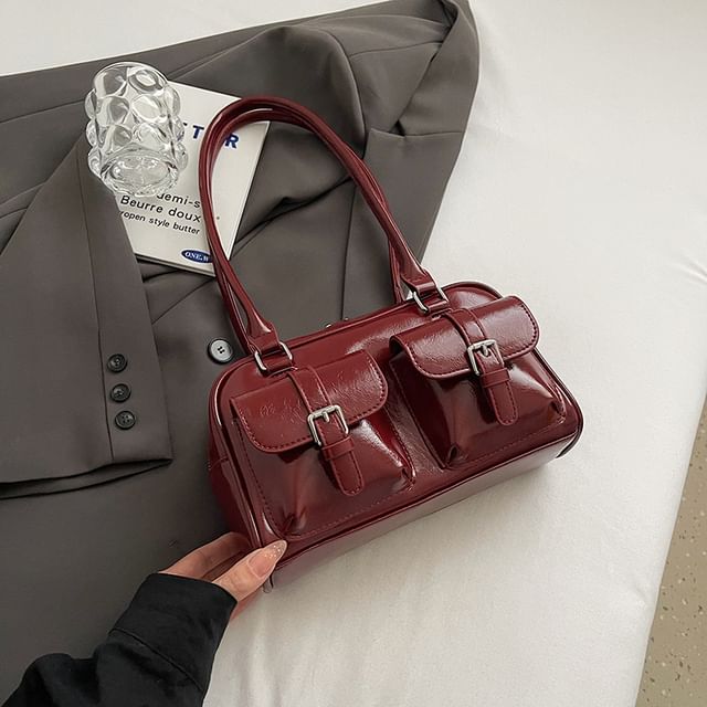 Faux Leather Tote Charm Set Multi-Pocket Bag /