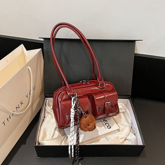 Faux Leather Tote Charm Set Multi-Pocket Bag /