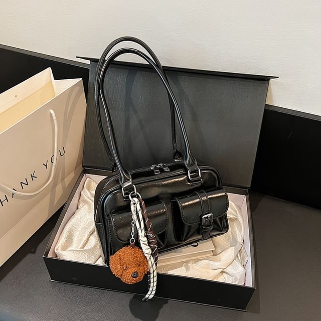 Faux Leather Tote Charm Set Multi-Pocket Bag /