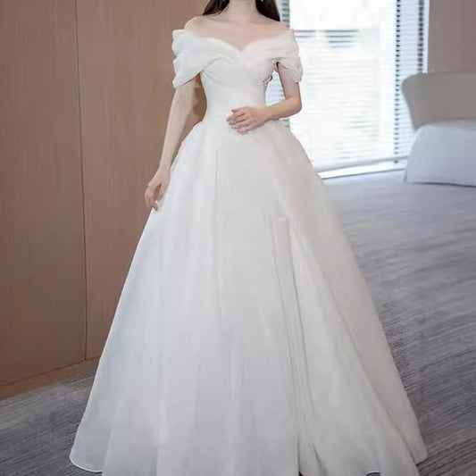Off-Shoulder Gown Sleeveless Plain Ball Wedding