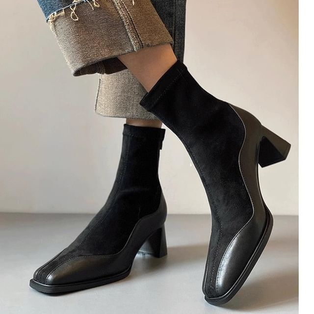 Boots Faux Heel Short Leather Block