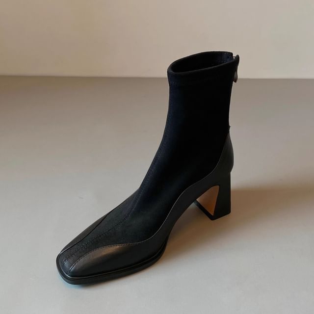 Boots Faux Heel Short Leather Block