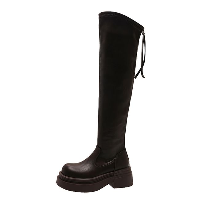 Leather Platform Over-The-Knee Boots Faux