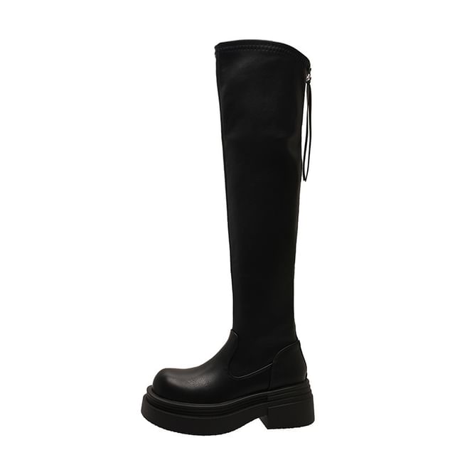 Leather Platform Over-The-Knee Boots Faux