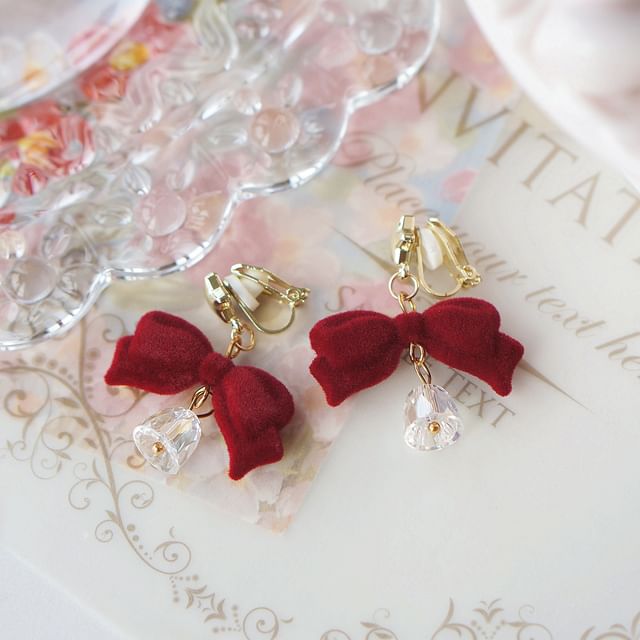 Alloy Flocking Bow Earring Bell Dangle