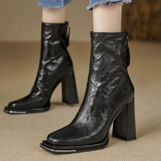 Chunky Heel Boots Plain Short