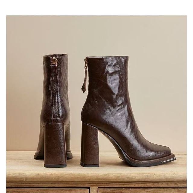 Chunky Heel Boots Plain Short