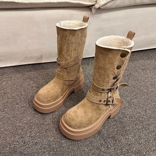 Calf Faux Fur Mid Buckled Boots