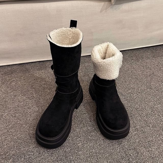 Calf Faux Fur Mid Buckled Boots