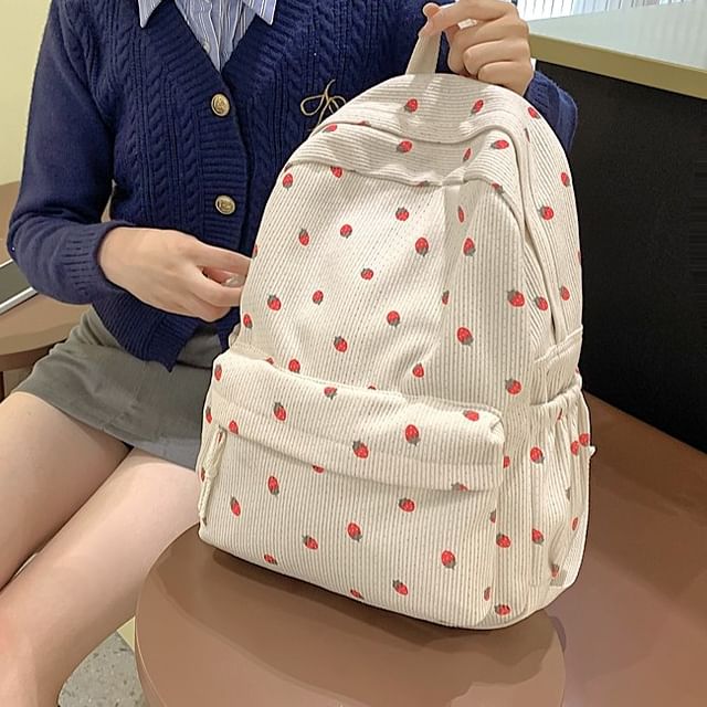 Strawberry Multi-Pocket Print Backpack