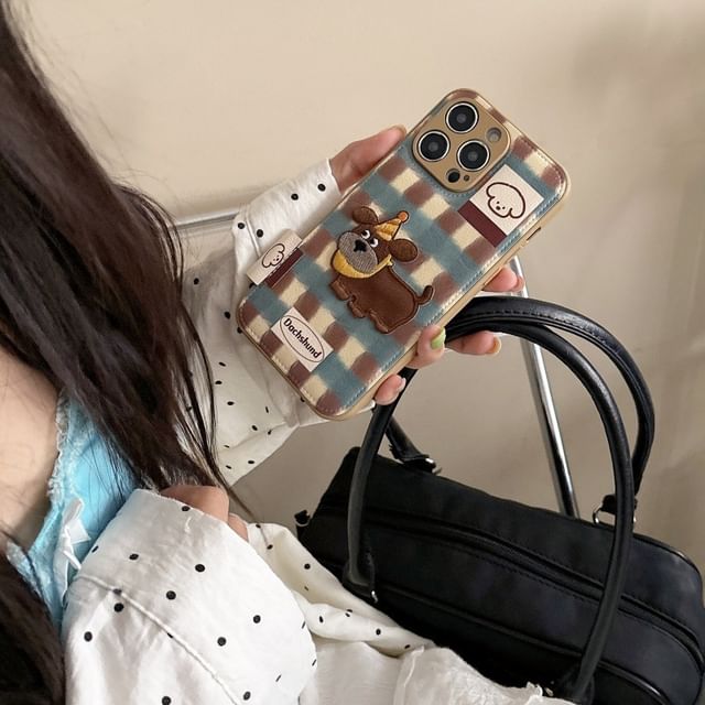 Faux Phone Case Applique Dog Leather