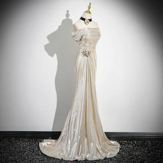 Shoulder Plain Ruched Gown Trumpet Off Evening Sleeveless