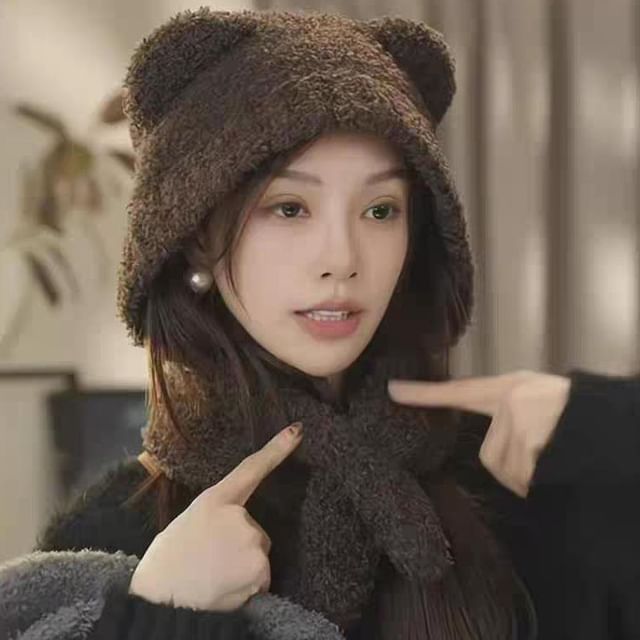 Plain Scarf Bear Ear Hooded