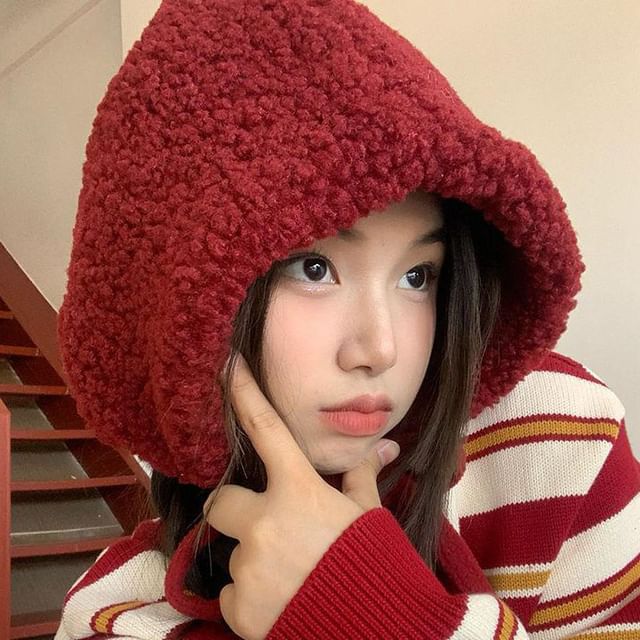 Hat Fleece Cable Tie-Up Beanie / Plain Knit