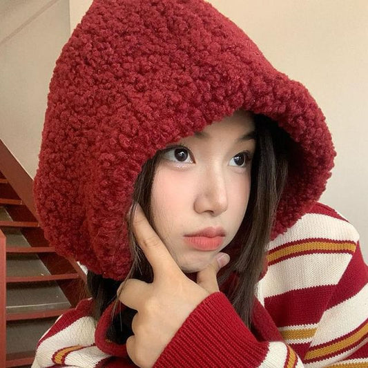 Hat Fleece Cable Tie-Up Beanie / Plain Knit