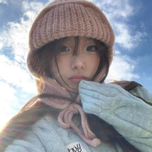 Balaclava Knit Plain Bear Fluffy Hat /