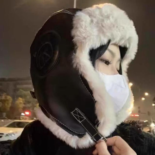 Faux Trapper Panel Plain / Fluffy Leather Hat