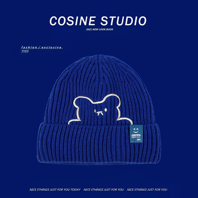 Embroidered Plain / Bear Beanie