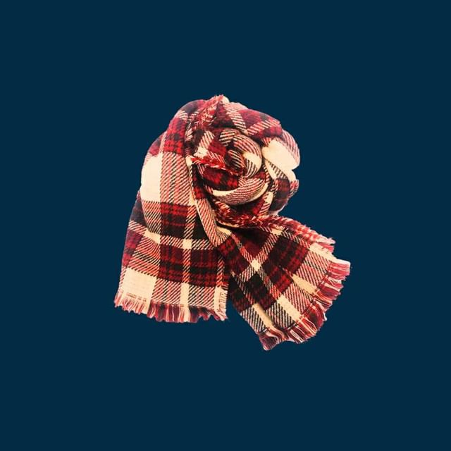 Plain Embroidered Scarf / Lettering Plaid