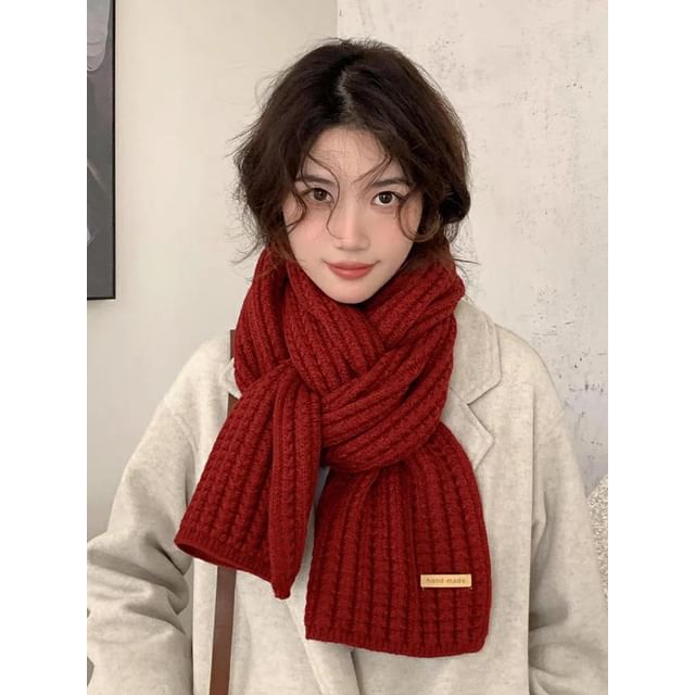 Plain Embroidered Scarf / Lettering Plaid