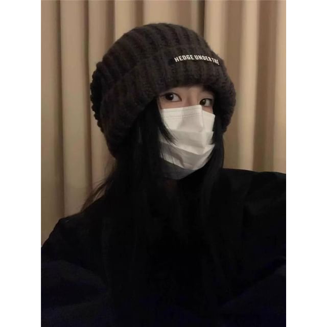 / Plain Beanie Ribbed Striped