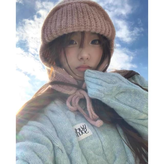 Balaclava Knit Plain Bear Fluffy Hat /