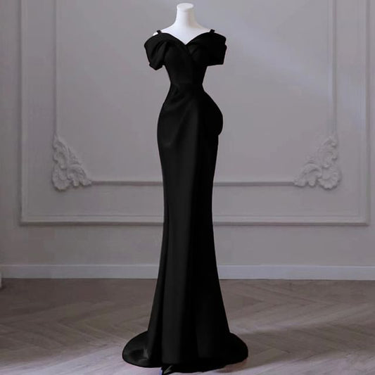 Cold-Shoulder Mermaid Gown Plain Evening