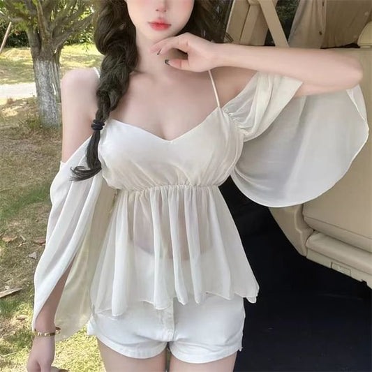 Cold-Shoulder Plain Blouse