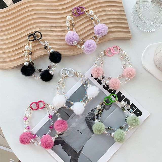 Pom Layered Phone Strap Faux Pearl