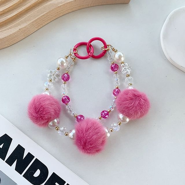 Pom Layered Phone Strap Faux Pearl