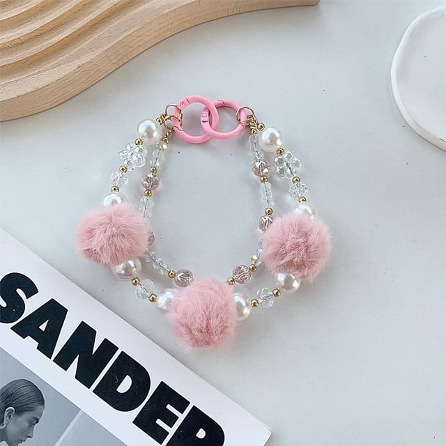 Pom Layered Phone Strap Faux Pearl