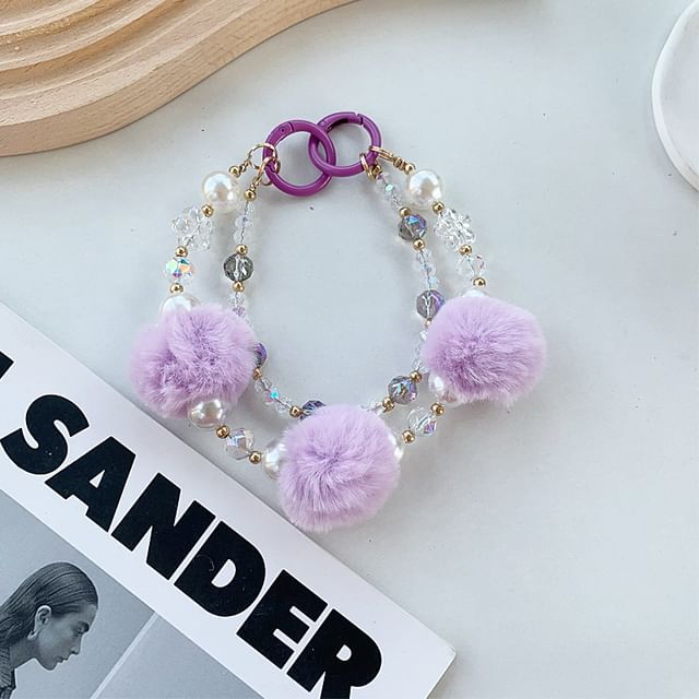 Pom Layered Phone Strap Faux Pearl