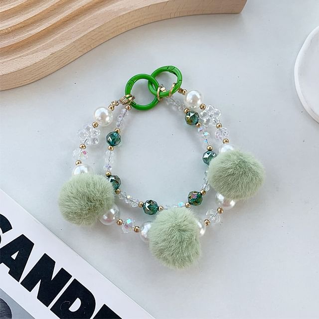 Pom Layered Phone Strap Faux Pearl