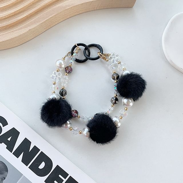 Pom Layered Phone Strap Faux Pearl