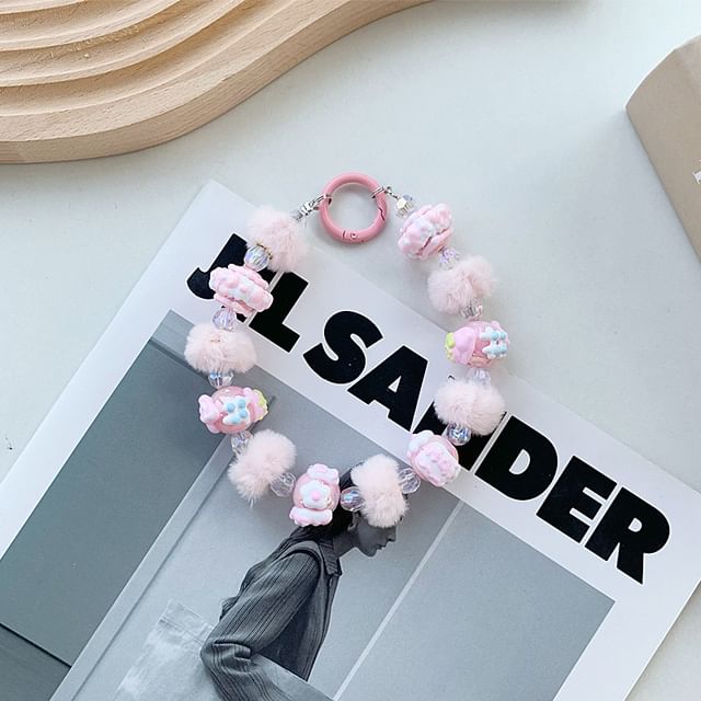 Phone Bead Pom Heart Strap