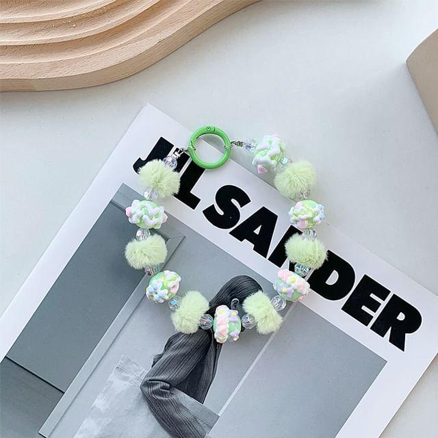 Phone Bead Pom Heart Strap