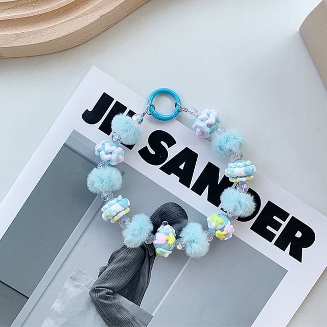Phone Bead Pom Heart Strap