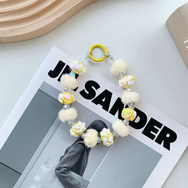 Phone Bead Pom Heart Strap