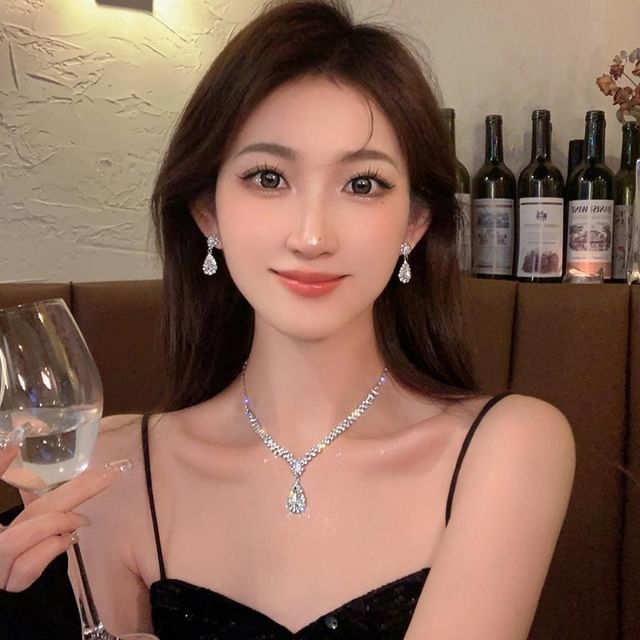 Earring / CZ Pendant Drop Necklace Set