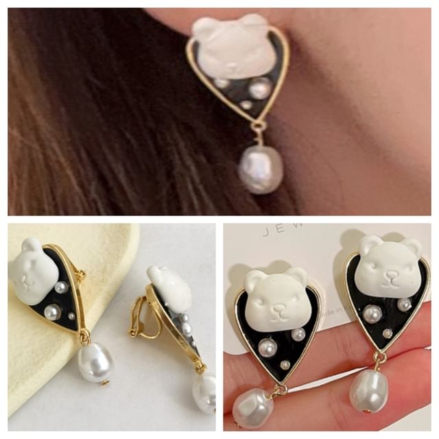 Earring Drop Pearl Alloy Bear Faux