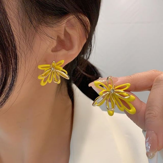 Earring Glaze Stud Floral Alloy