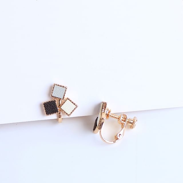 Leather Alloy Square Earring Stud Faux